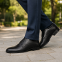 Pantofi barbati casual, negri, din piele naturala - 101TGNBOX
